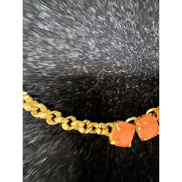 Kate Spade Gold Chain Necklace With Coral Gemstones & Clasp Squared Away - Picture 3 of 7